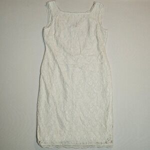 Cache White Lace Sheath Dress Women's Size 12 Sleeveless Lined Zip Back‎ Elegant